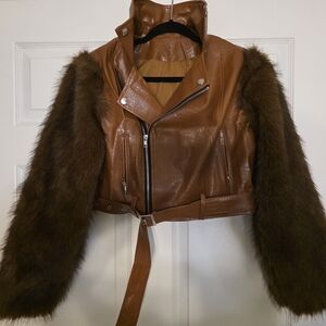 Brown Faux Fur Leather Jacket